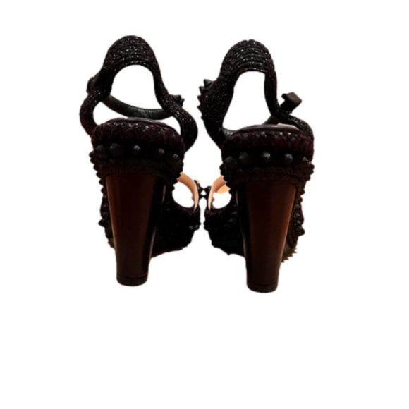 Christian Louboutin $745 Lata 110 Calf Black Spiked Wedges Red Bottoms Size 36 - Picture 6 of 9